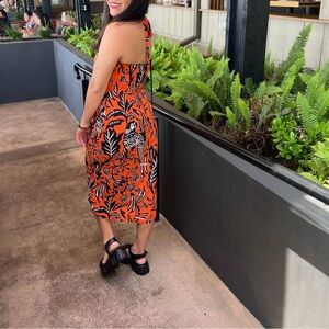 Unique Vintage Tropical Orange Floral Dress
